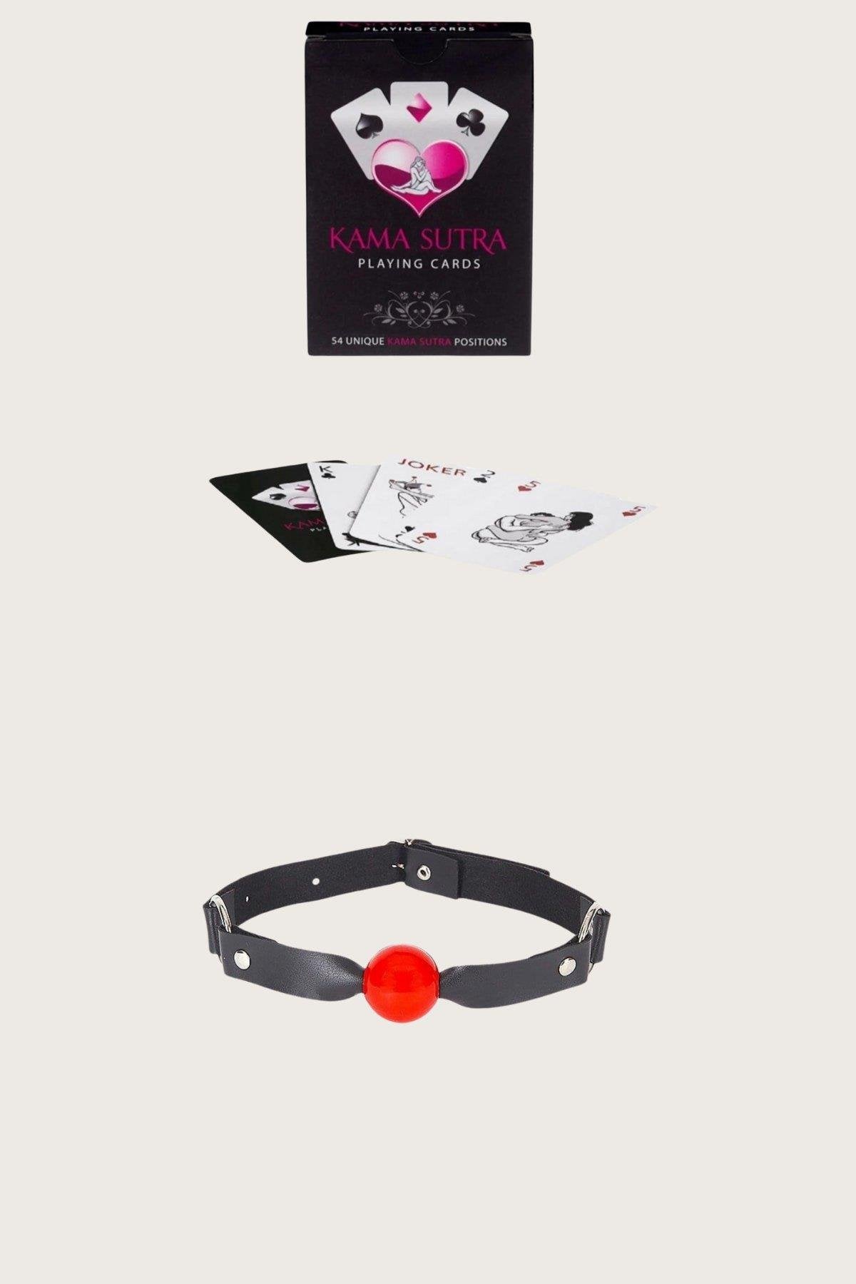 Aria's Closet Sexy Görselli Oyun Kartı Kama Sutra Siyah Kırmızı Ağız Topu Set Siyah/Kırmızı Standart