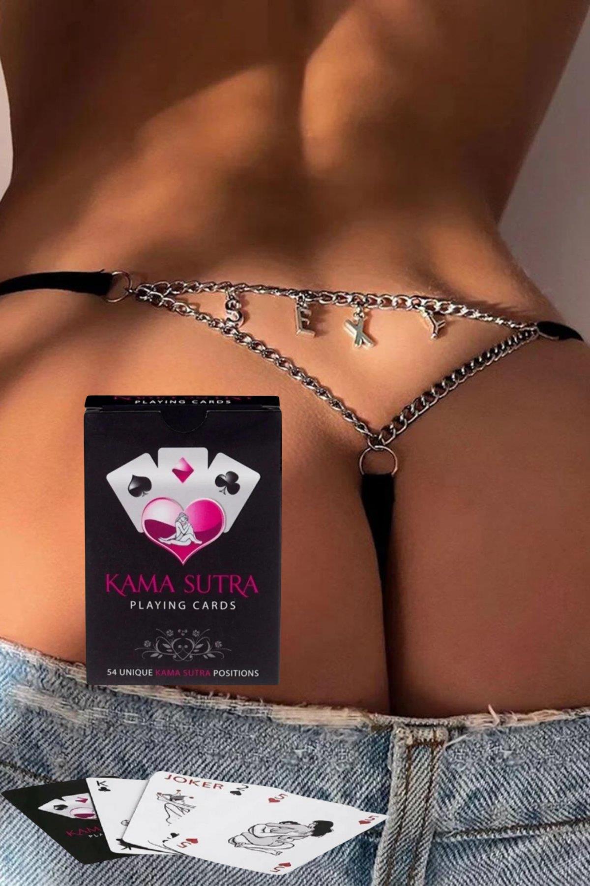 Aria's Closet Sexy Görselli Oyun Kartı Kama Sutra Tanga Set Siyah Standart