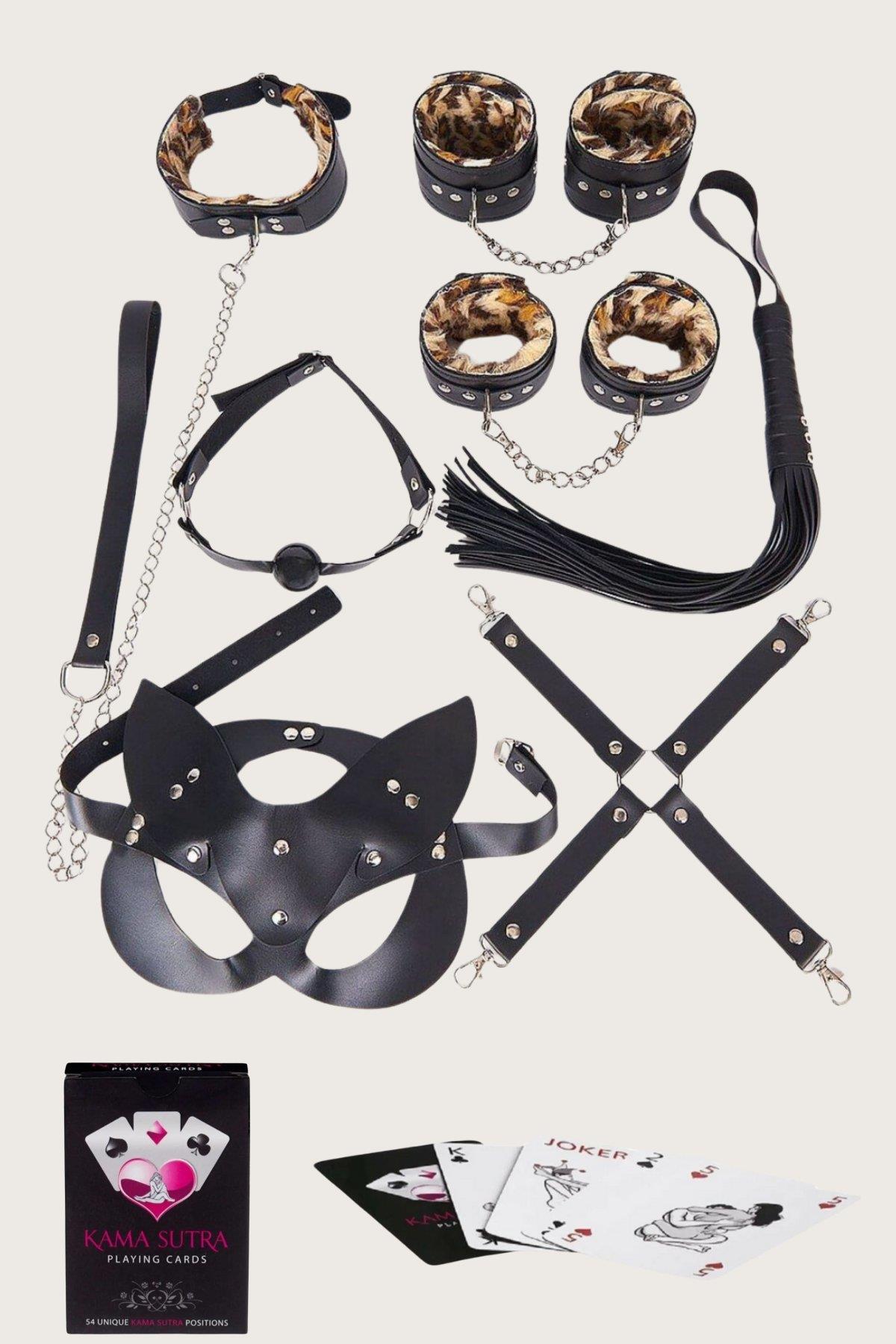 Aria's Closet Sexy Görselli Oyun Kartı Kama Sutra 7'li Leopar Harness Set Leopar Standart