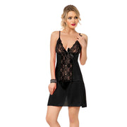 Aria's Closet Siyah Dantel İşlemeli İnce Askılı Fantezi Tül Gecelik Takımı Siyah S/M