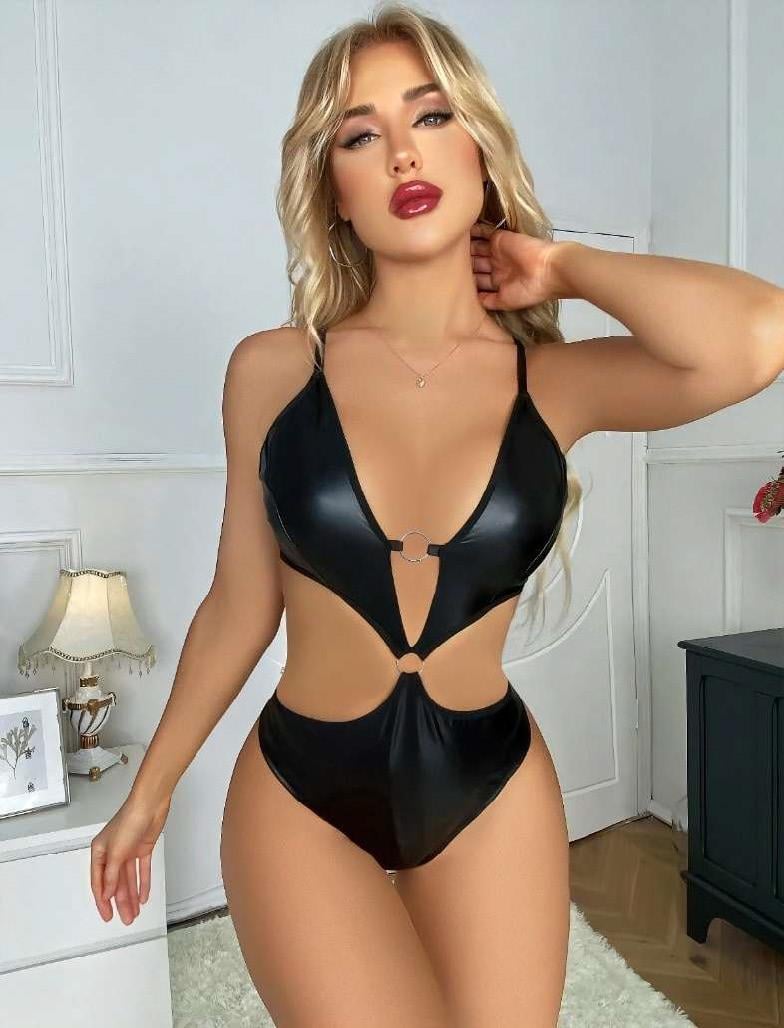 Aria's Closet Siyah Deri Fantezi Babydoll Siyah S/M