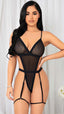 Aria's Closet Siyah İp Detaylı Tül Fantezi Body Siyah S/M