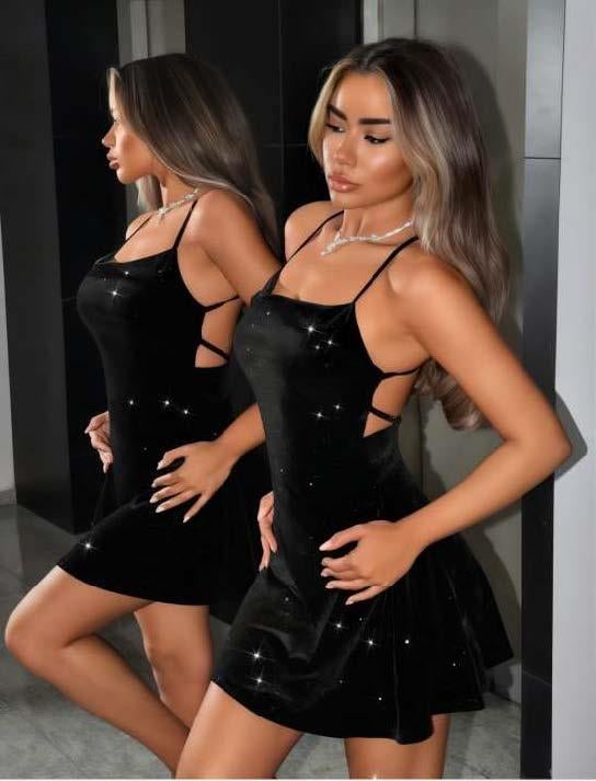 Aria's Closet Siyah Sırt Dekolteli Simli Fantezi Mini Club Elbisesi