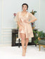 Aria's Closet Somon Dantel İşlemeli İnce Askılı Saten 2'li Gecelik Sabahlık Takımı Somon L