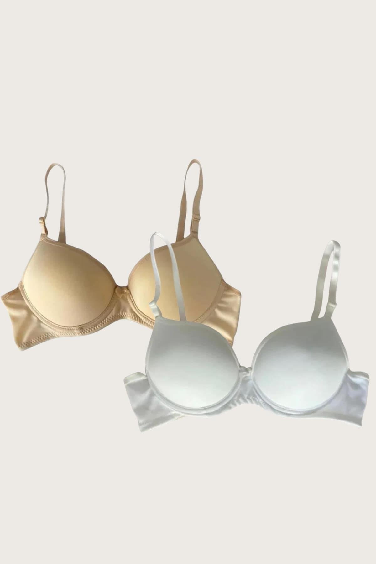 Aria's Closet Ten-Beyaz 2'li Mikro Kumaş Push Up Dolgulu Balenli Günlük Destekli Sütyen Görsel 75B