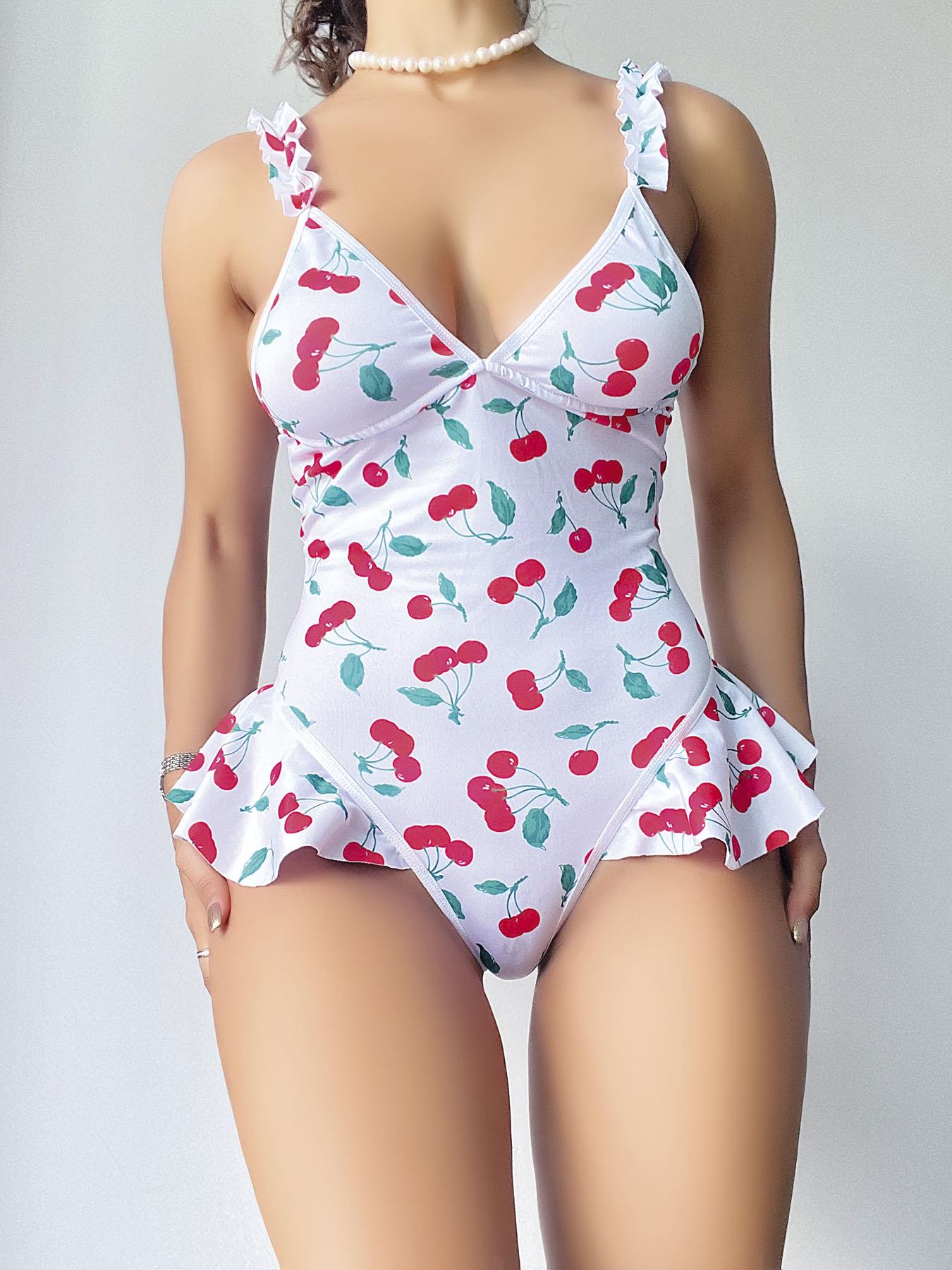 Aria's Closet Vişne Desenli Fantezi Body