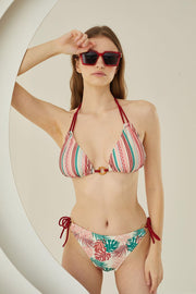 Aria's Closet Yandan Bağlamalı Şık Tasarım Soft Tropikal Üçgen Bikini Takımı Görsel 36