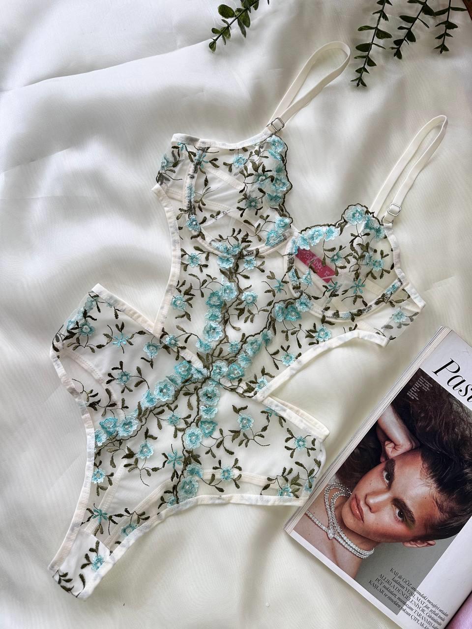 Aria's Closet Yeşil Çiçek Büyük Desenli Bodysuit Yeşil 75B