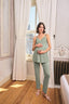 Çiçek ve Yaprak Desenli Dantelli Hamile Lohusa 3'lü Pijama Takımı