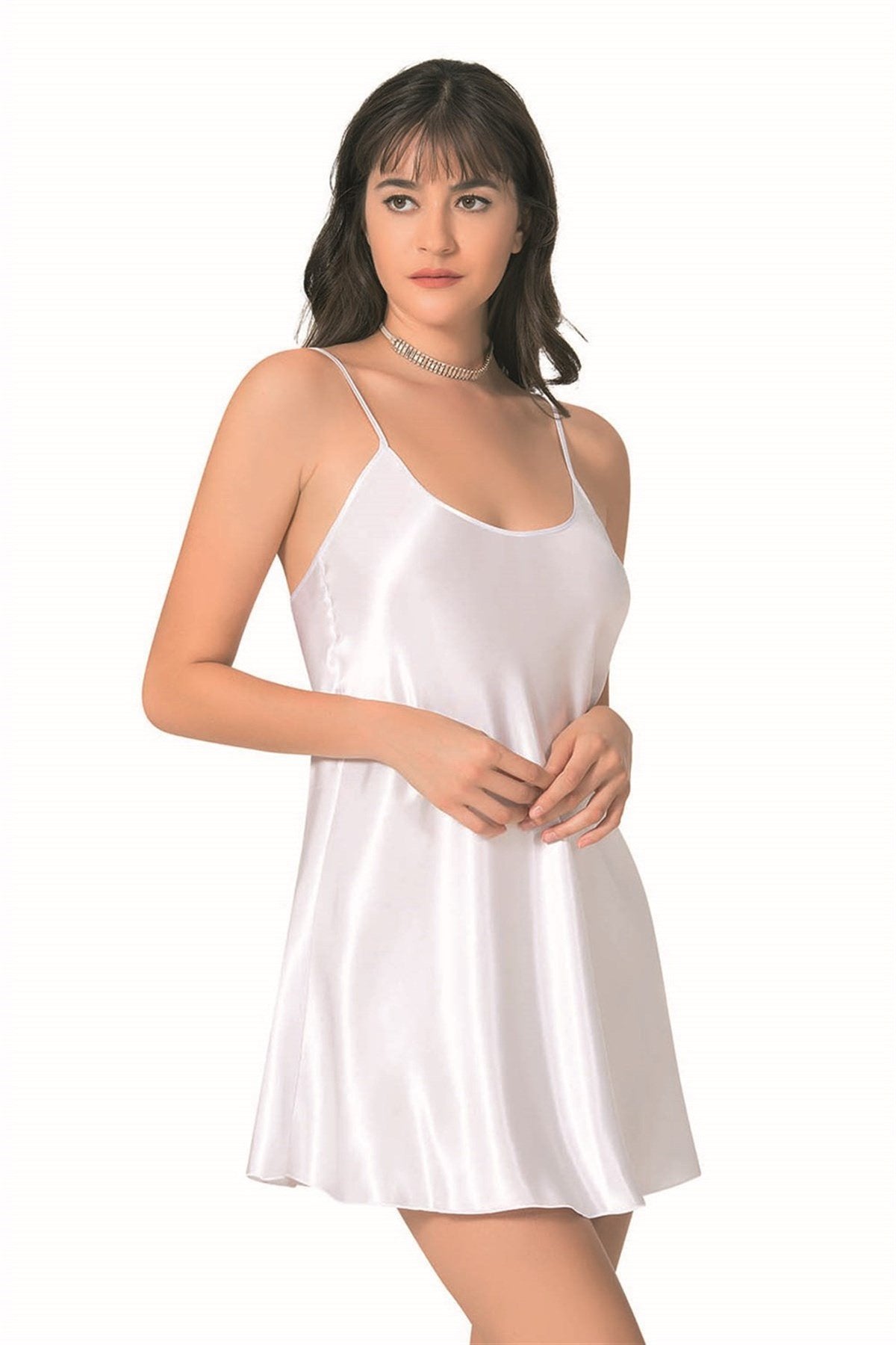 Aria's Closet Beyaz Kısa Saten Gecelik BEYAZ S