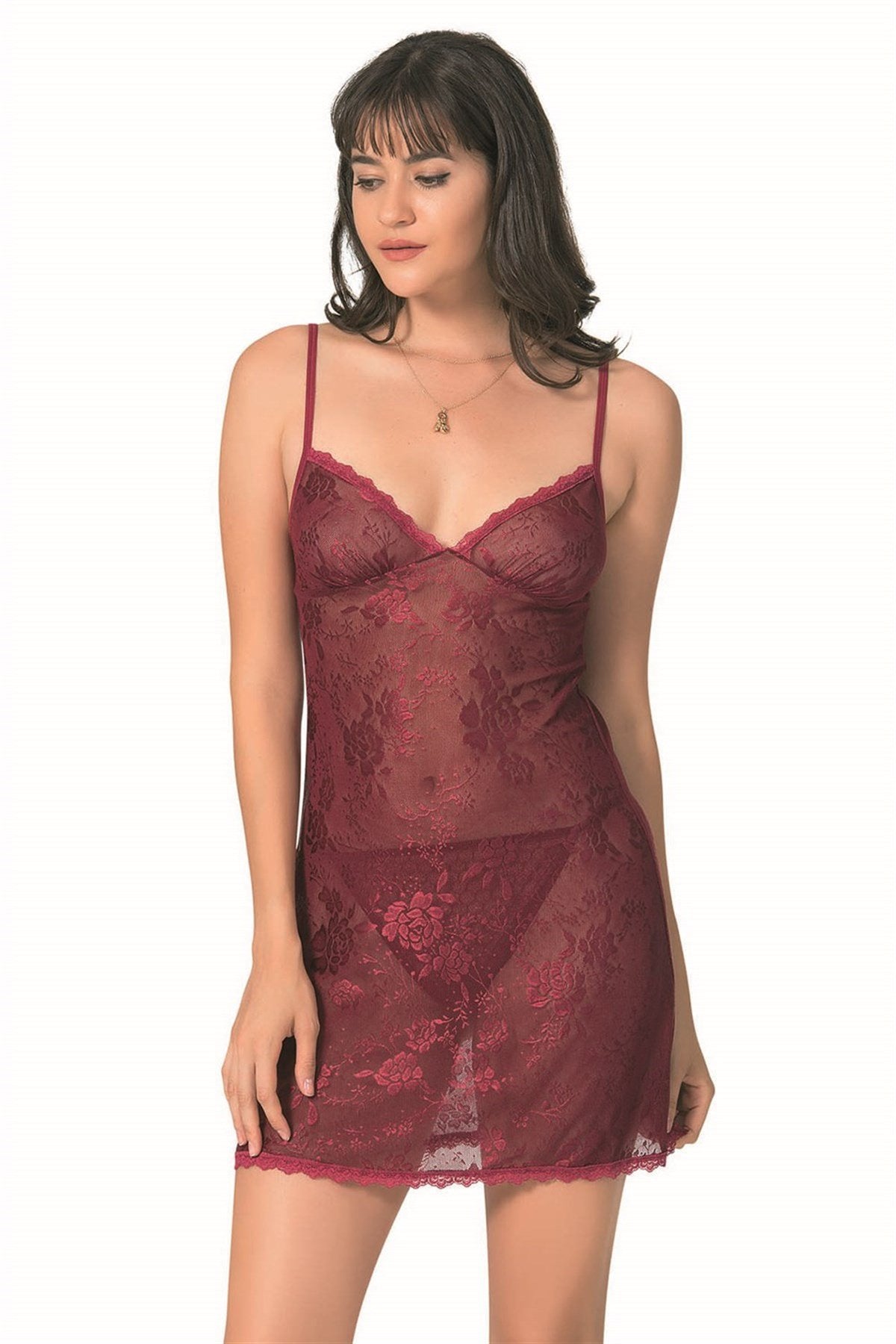 Aria's Closet Bordo Kısa Jakarlı Gecelik BORDO S