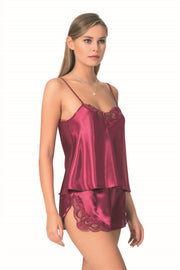 Aria's Closet Bordo Saten Babydoll Şort Takımı BORDO S