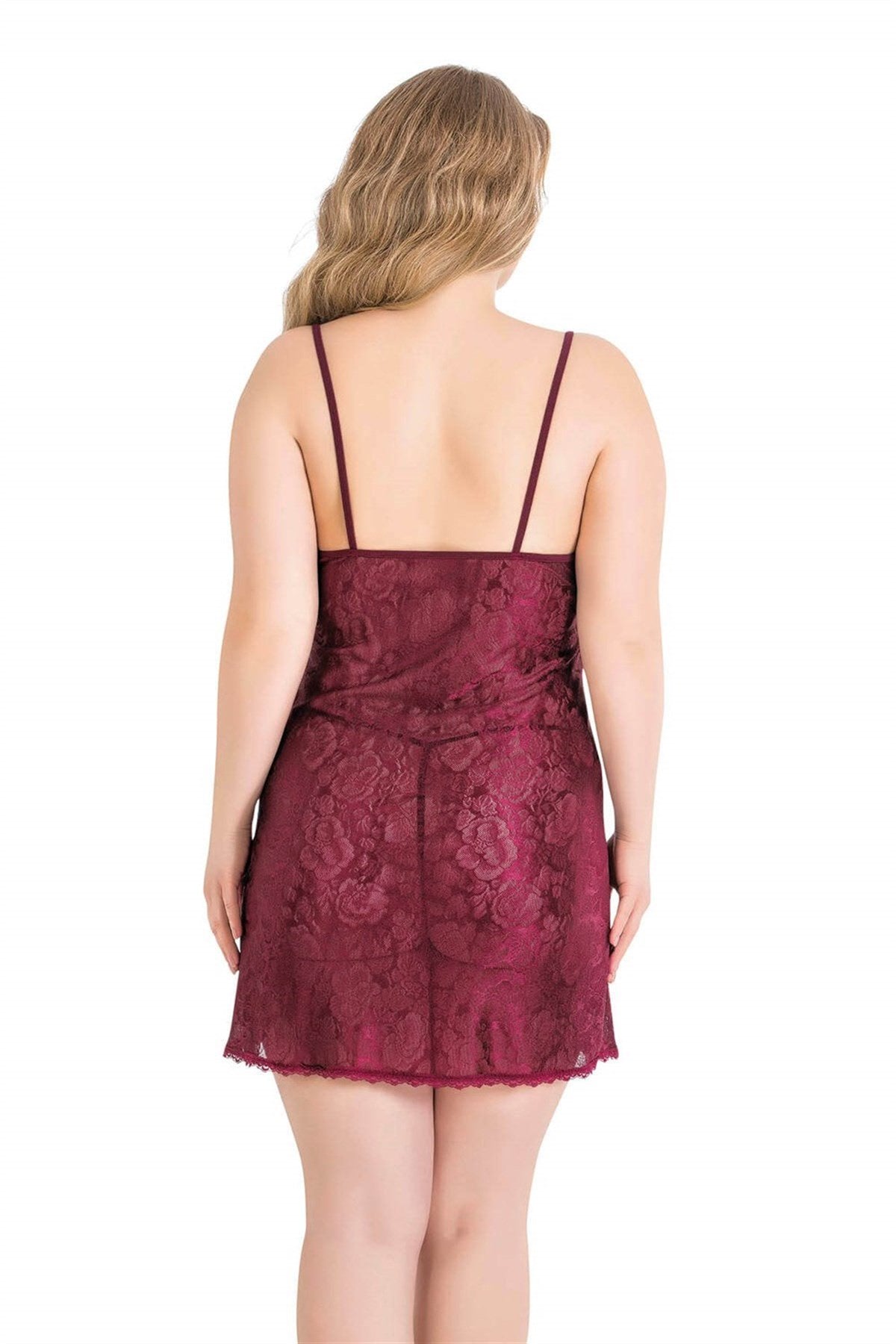 Aria's Closet Büyük Beden Bordo Kısa Jakarlı Gecelik