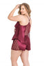 Aria's Closet Büyük Beden Bordo Saten Babydoll Şort TakımI