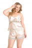 Aria's Closet Büyük Beden Fildişi Saten Babydoll Şort Takımı FİL DİŞİ 2XL