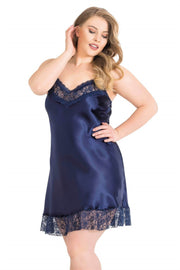 Aria's Closet Büyük Beden Lacivert Kısa Saten Gecelik LACİVERT 2XL