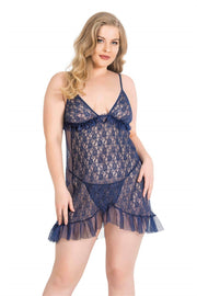 Aria's Closet Büyük Beden Lacivert Kısa Tül Gecelik LACİVERT 2XL