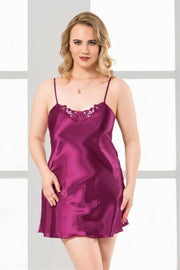 Aria's Closet Büyük Beden Mor Kısa Saten Gecelik MOR 2XL