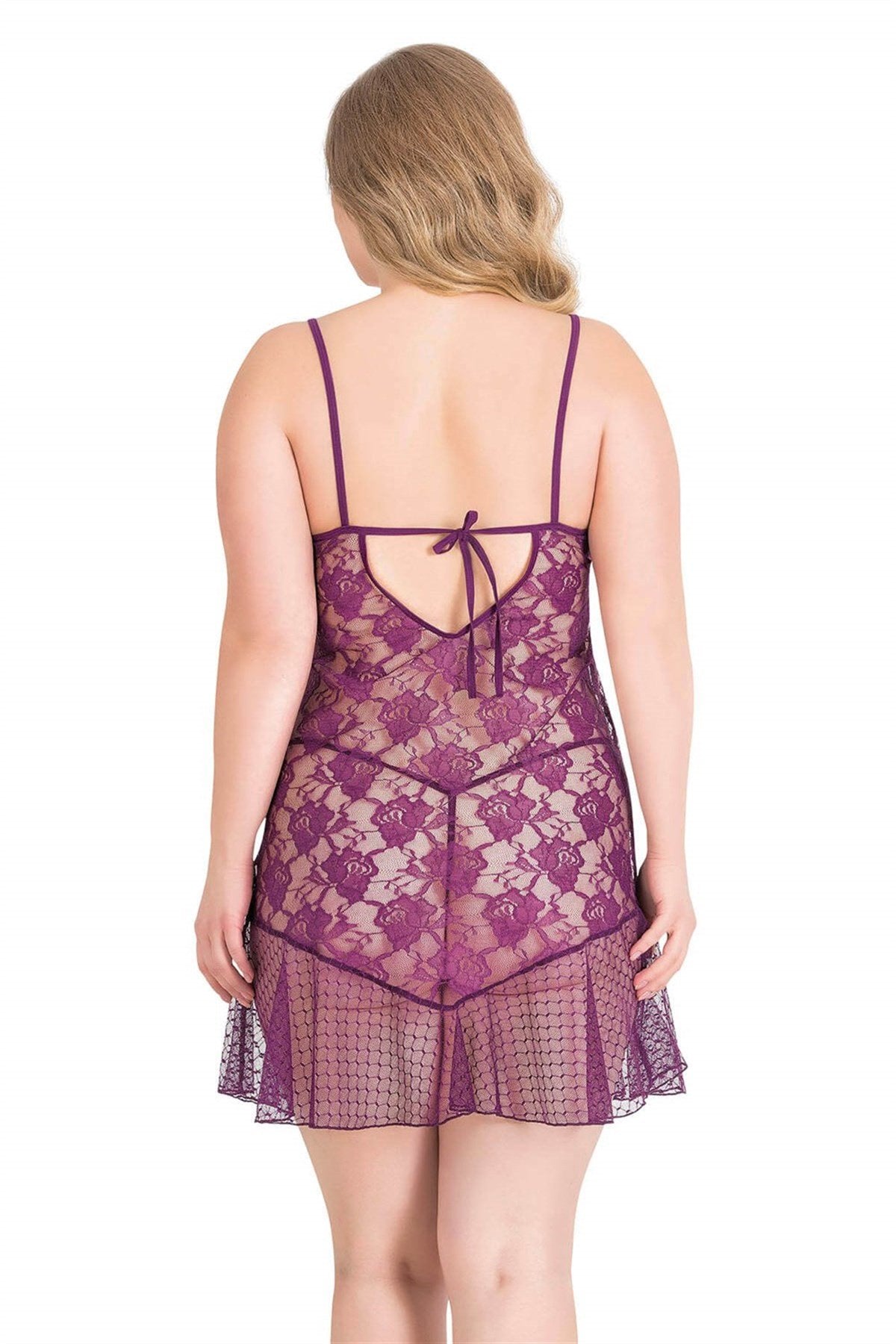 Aria's Closet Büyük Beden Mor Kısa Tül Gecelik