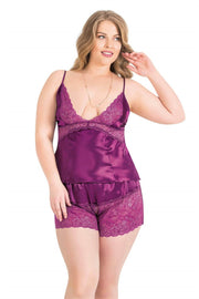 Aria's Closet Büyük Beden Mor Saten Babydoll Şort Takımı MOR 2XL