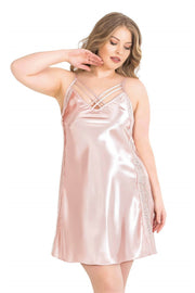 Aria's Closet Büyük Beden Pudra Kısa Saten Gecelik PUDRA 2XL