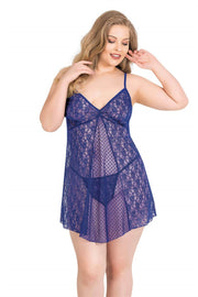 Aria's Closet Büyük Beden Saks Kısa Tül Gecelik SAKS 2XL