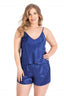 Aria's Closet Büyük Beden Saks Saten Babydoll Şort Takımı SAKS 2XL