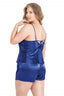 Aria's Closet Büyük Beden Saks Saten Babydoll Şort Takımı