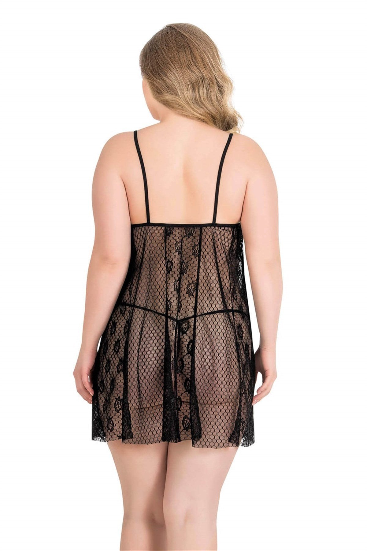 Aria's Closet Büyük Beden Siyah Kısa Tül Gecelik