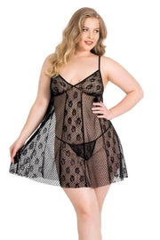 Aria's Closet Büyük Beden Siyah Kısa Tül Gecelik SİYAH 2XL