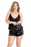 Aria's Closet Büyük Beden Siyah Saten Babydoll Şort Takımı SİYAH 2XL