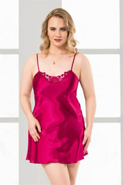 Aria's Closet Büyük Beden Vişne Kısa Saten Gecelik VİŞNE 2XL