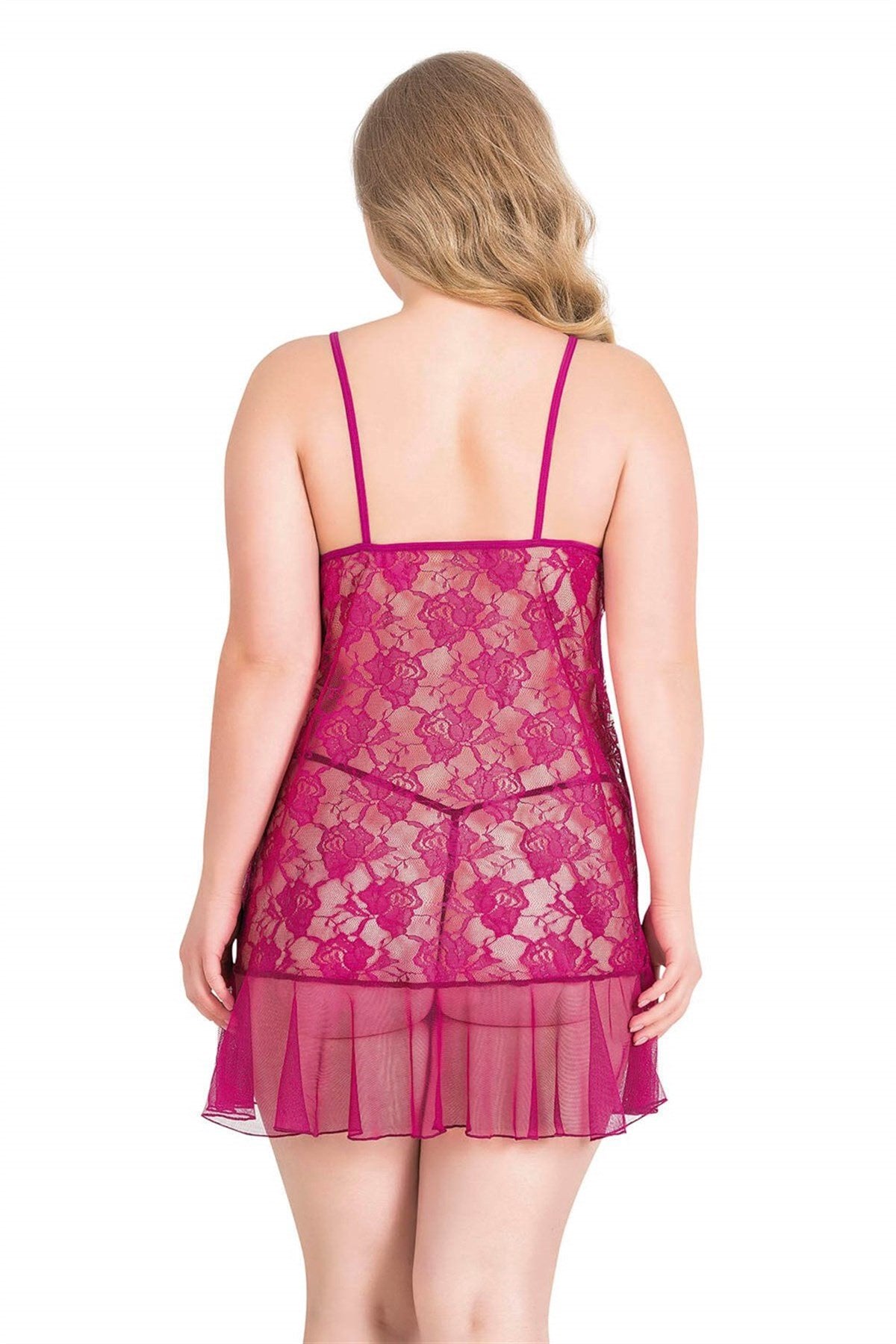 Aria's Closet Büyük Beden Vişne Kısa Tül Gecelik