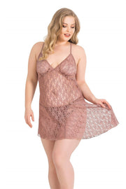 Aria's Closet Büyük Beden Vizon Kısa Tül Gecelik VİZON 2XL