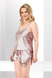 Aria's Closet Büyük Beden Vizon Saten Babydoll Şort Takımı VİZON 2XL