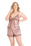 Aria's Closet Büyük Beden Vizon Saten Babydoll Şort Takımı VİZON 2XL