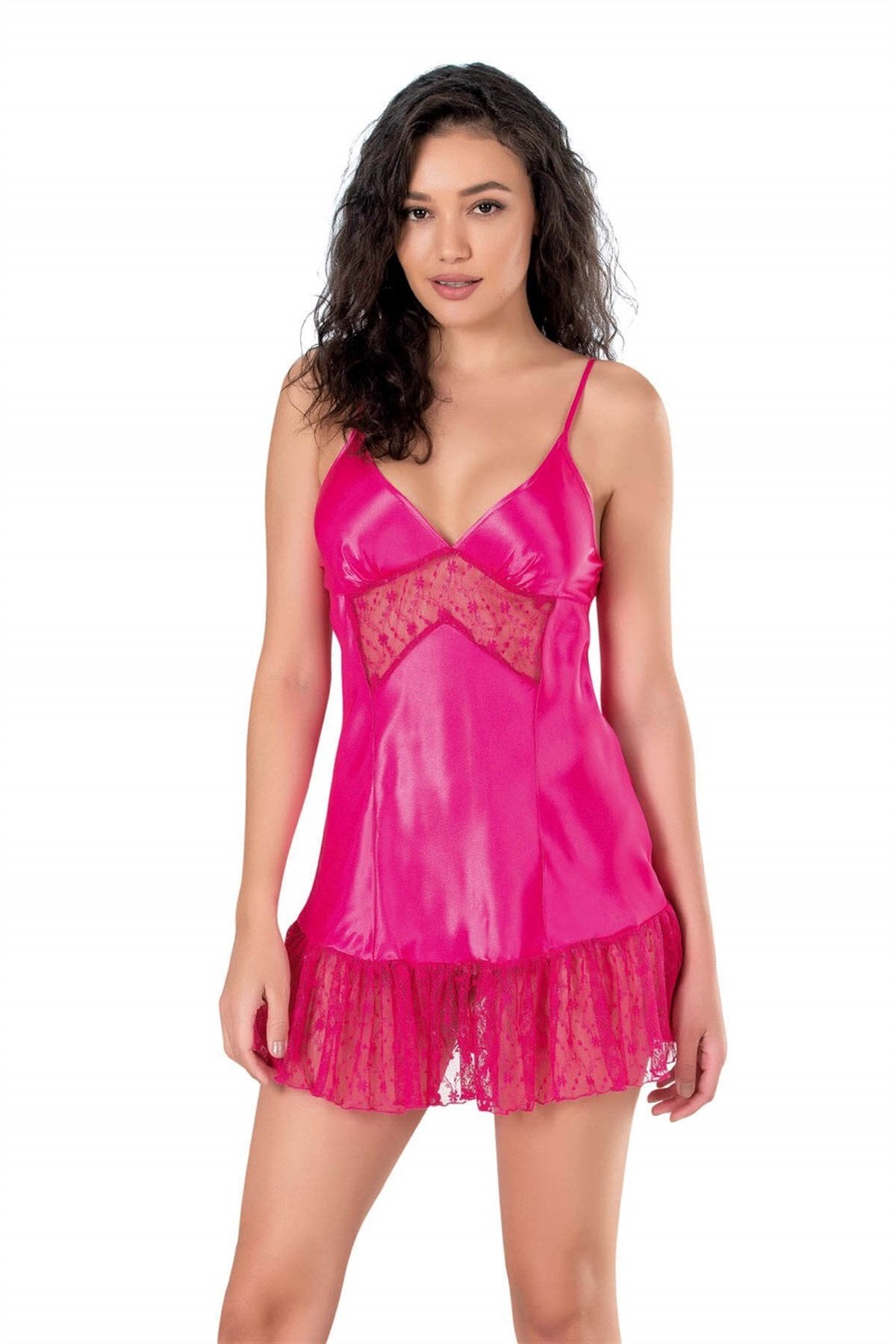 Aria's Closet Fuşya Kısa Saten Gecelik FUŞYA S