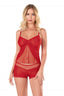 Aria's Closet Kırmızı Jakarlı Babydoll Şort Takımı KIRMIZI S