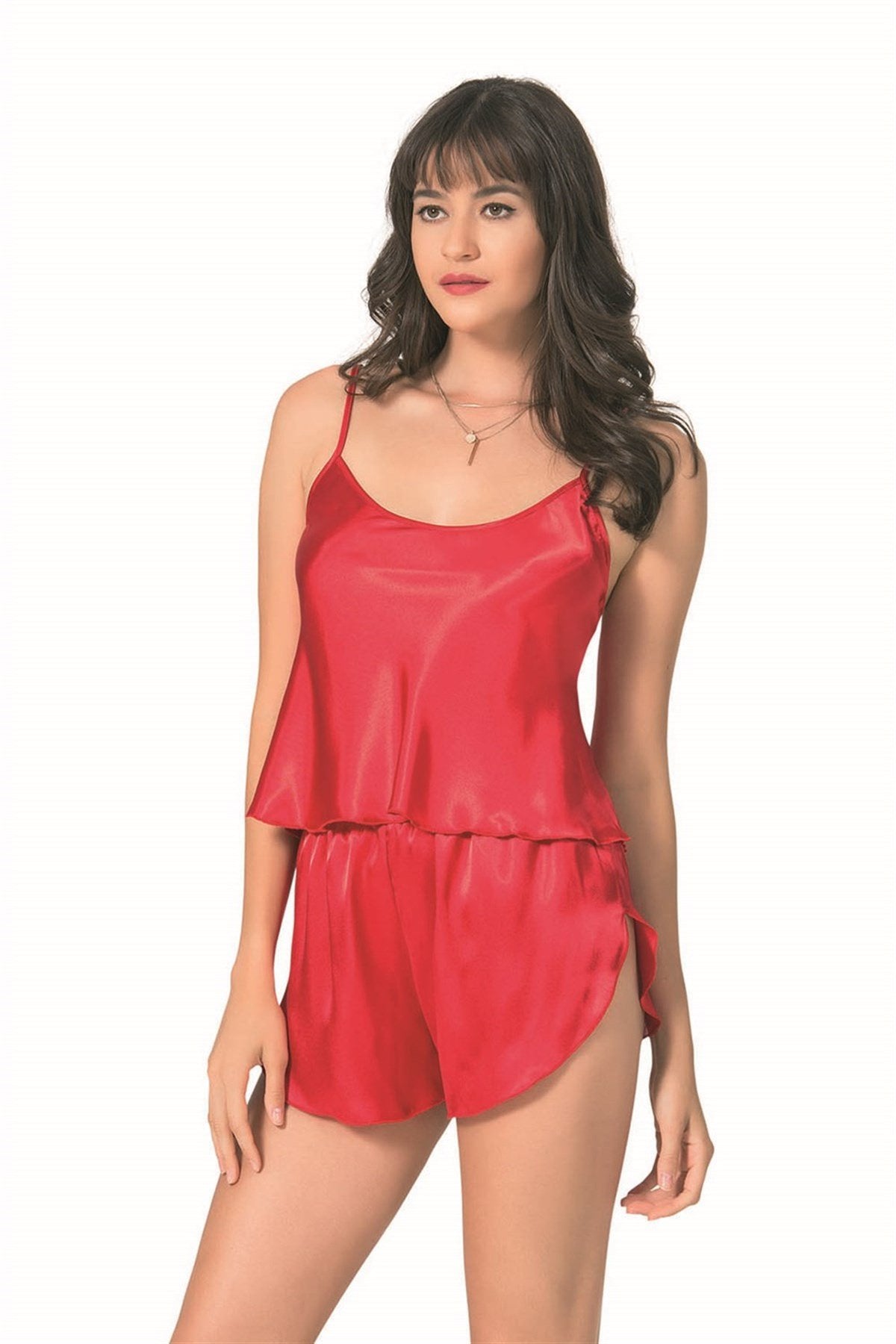 Aria's Closet Kırmızı Saten Babydoll Şort Takımı KIRMIZI S