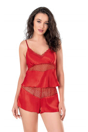 Aria's Closet Kırmızı Saten Babydoll Şort Takımı KIRMIZI S