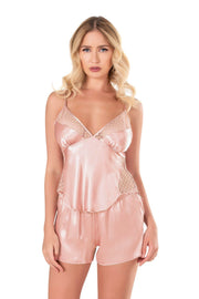 Aria's Closet Koyu Pudra Saten Babydoll Şort Takımı PUDRA S