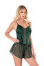 Aria's Closet Koyu Yeşil Saten Babydoll Şort Takımı