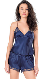 Aria's Closet Lacivert Saten Babydoll Şort Takımı LACİVERT S