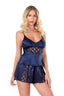 Aria's Closet Lacivert Saten Babydoll Şort Takımı