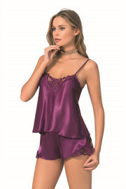 Aria's Closet Mor Saten Babydoll Şort Takımı MOR S