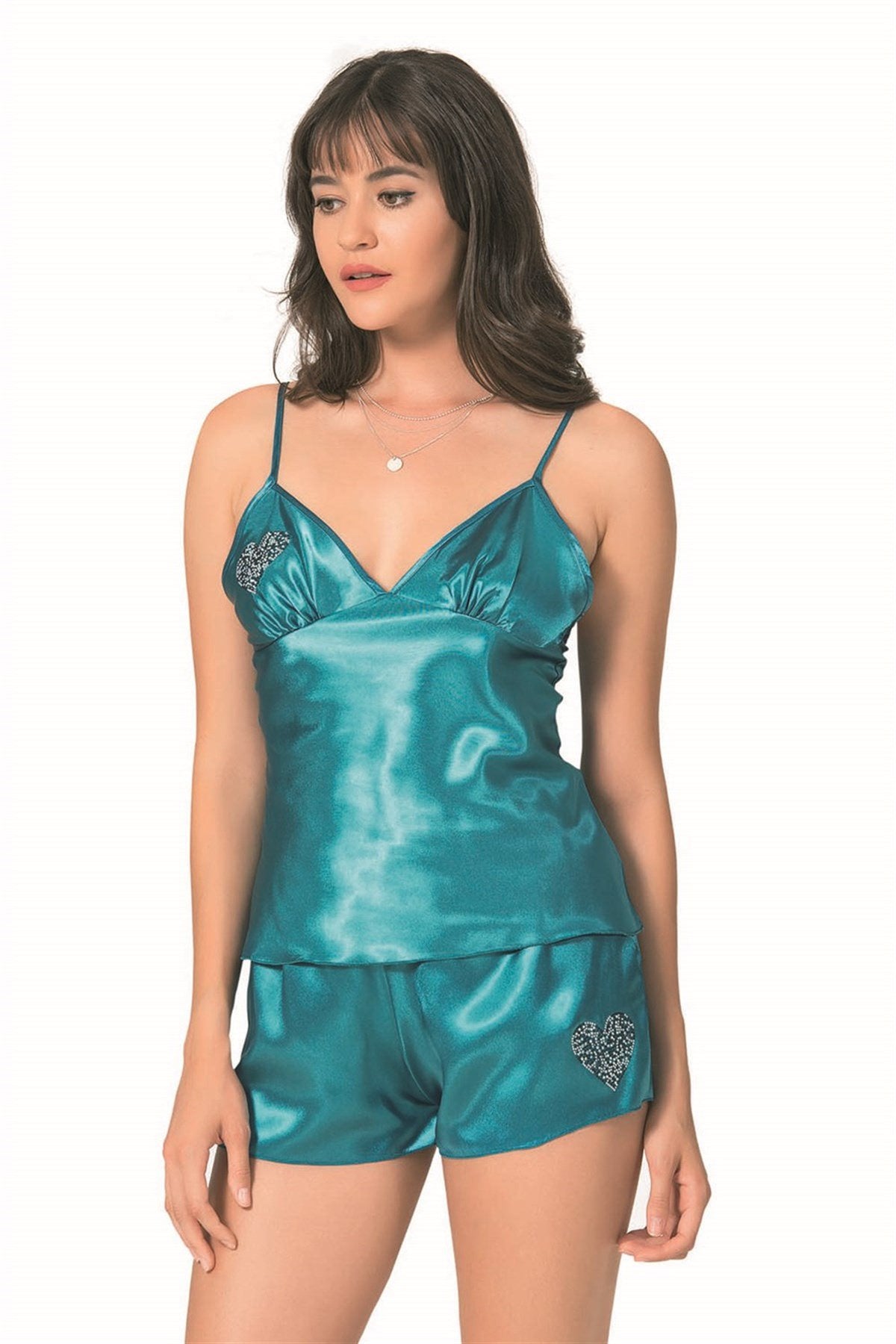 Aria's Closet Petrol Saten Babydoll Şort Takımı PETROL S