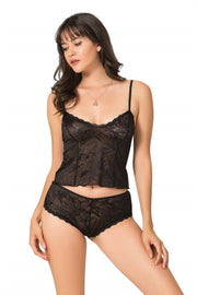 Aria's Closet Siyah Jakarlı Babydoll Şort Takımı SİYAH S