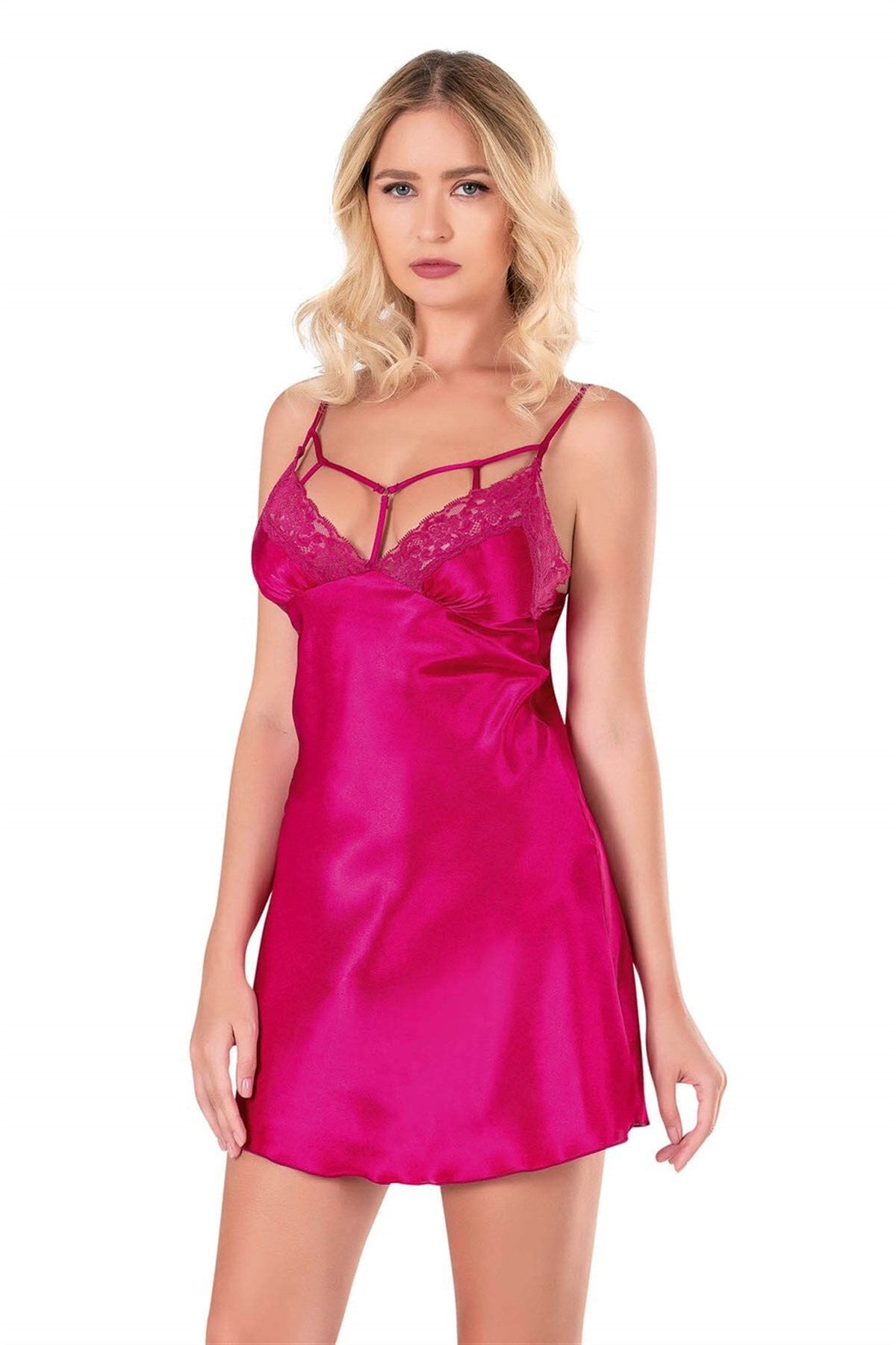 Aria's Closet Vişne Kısa Saten Gecelik VİŞNE S