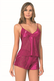 Aria's Closet Vişne Saten Babydoll Şort Takımı VİŞNE S