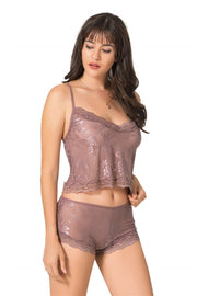 Aria's Closet Vizon Jakarlı Babydoll Şort Takımı VİZON S